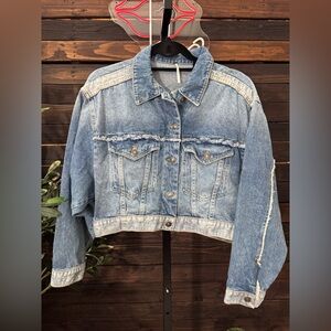 Free People Love Notes Distressed Cropped Denim Jacket